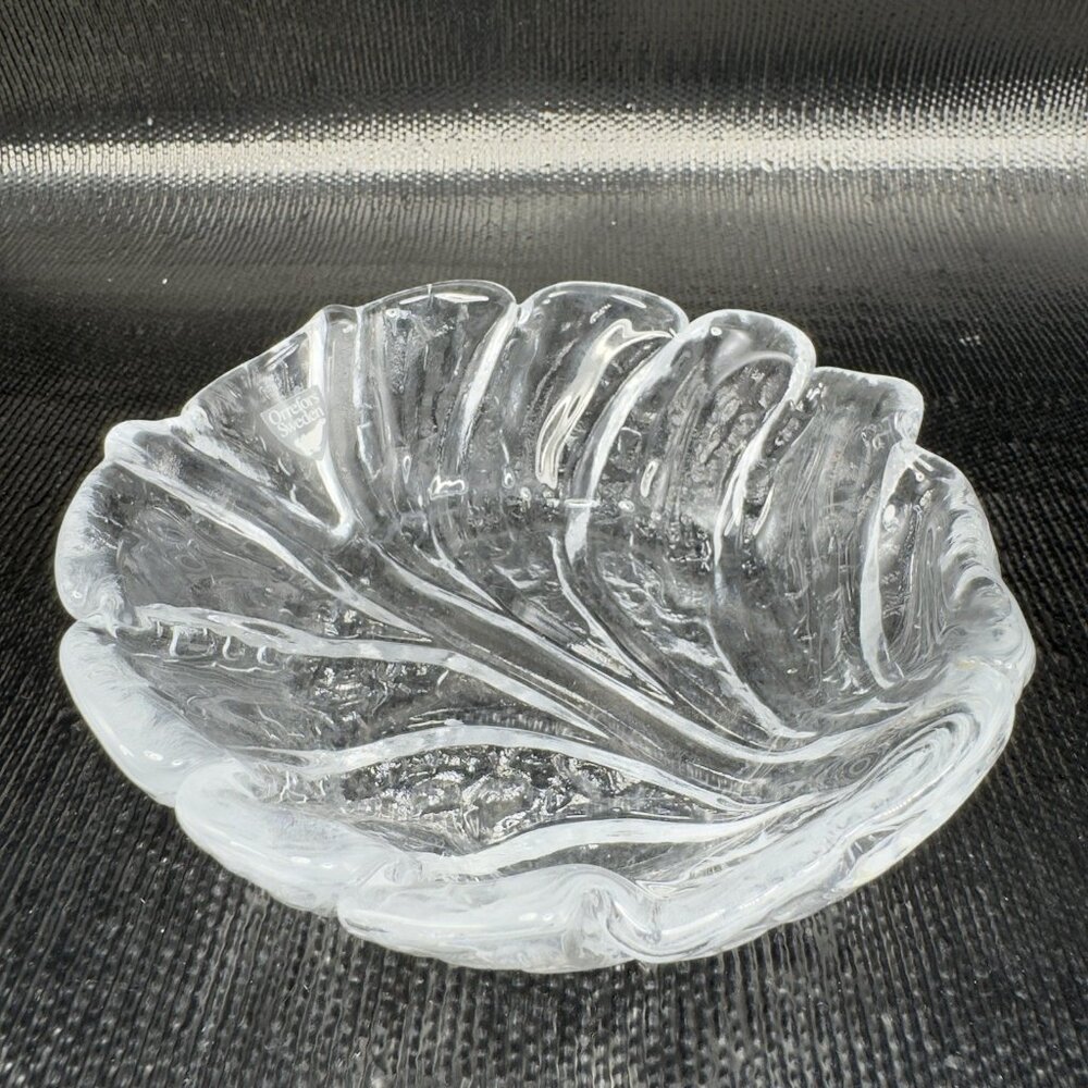 Orrefors Sweden EDEN Clear Glass Crystal‎ Dish Bowl Leaf Shaped W Sticker VTG